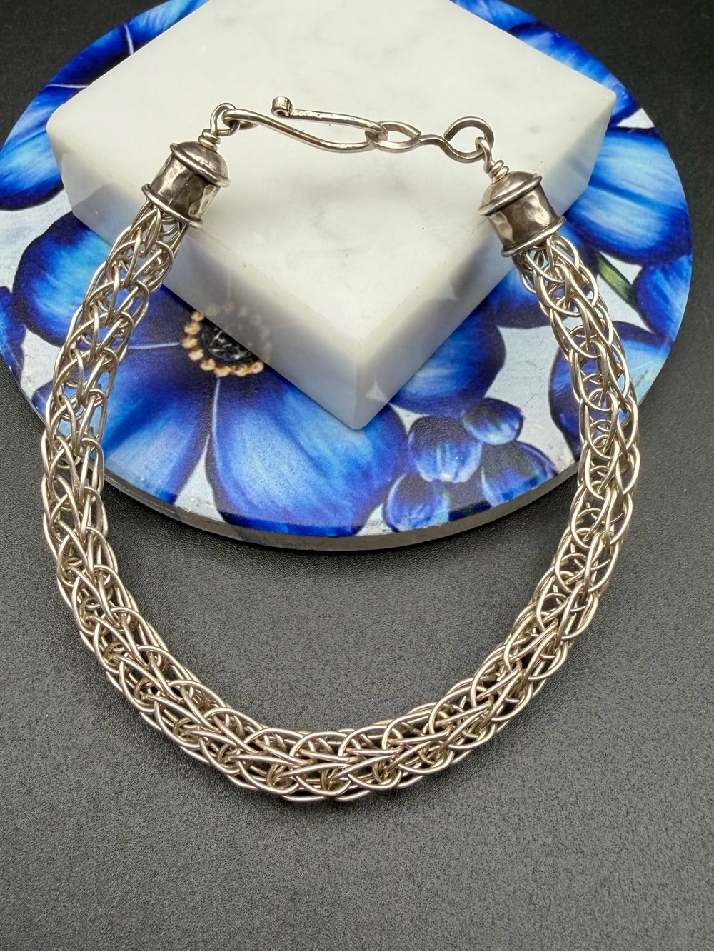 Gorgeous! 925 Sterling Silver Viking knit weave bracelet #S73 Appx 8”